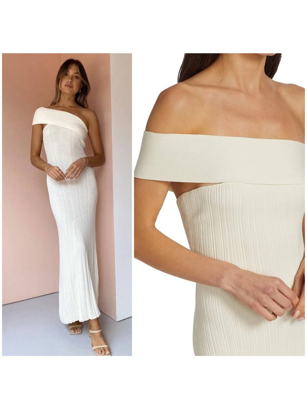Anna Quan Brea Dress one shoulder ribbed Silence cream/beige 6 $410